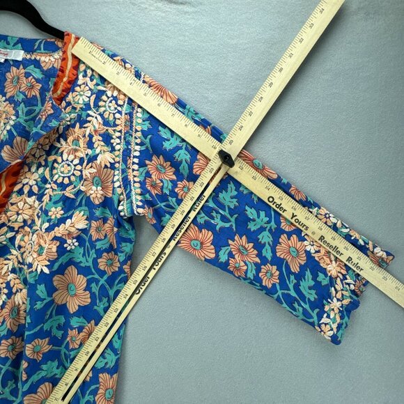 Amaya Textiles Top‎ Womens 42 M/L Blue Pullover Floral Embroidered Thin Cotton - Picture 12 of 15